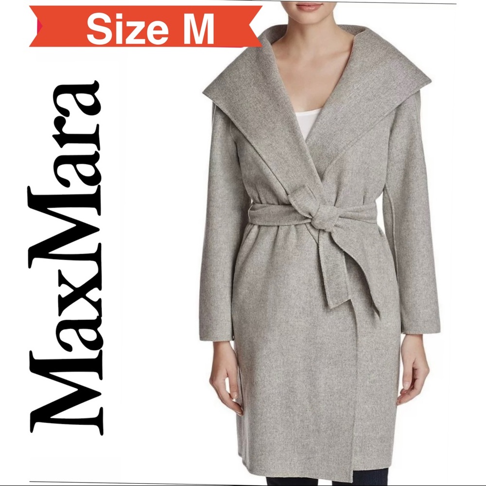 MAXMARA WOOL HOODED WRAP JACKET M NWT Gray